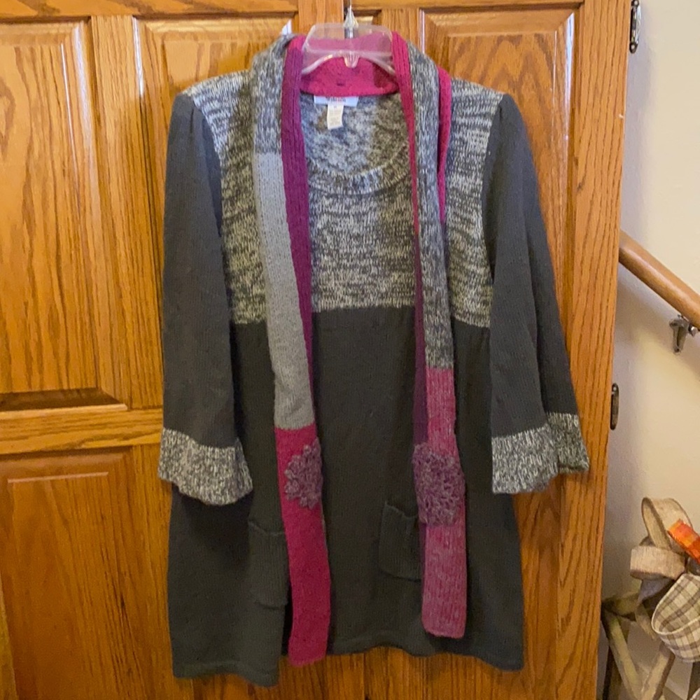 Style & Co. Sweater dress w/ removable button on scarf